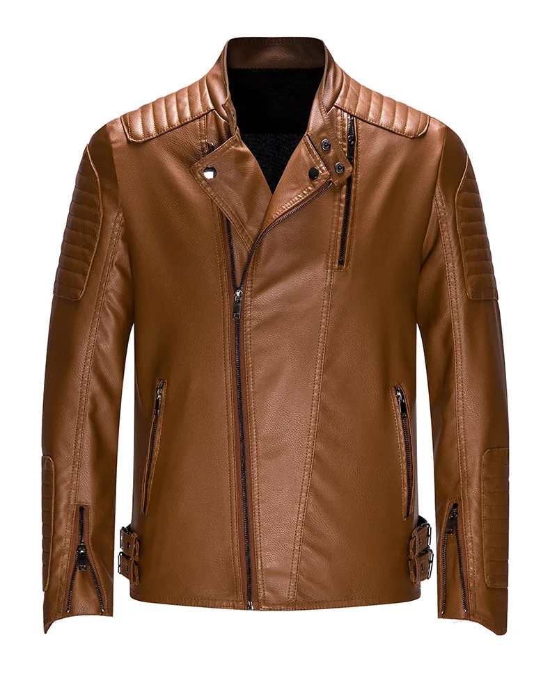 

Motorcycle Lapel Diagonal Zipper Jackets Mens Biker Leather Jacket Men Slim Fit Stand Collar PU Jacket Male Windproof Leather