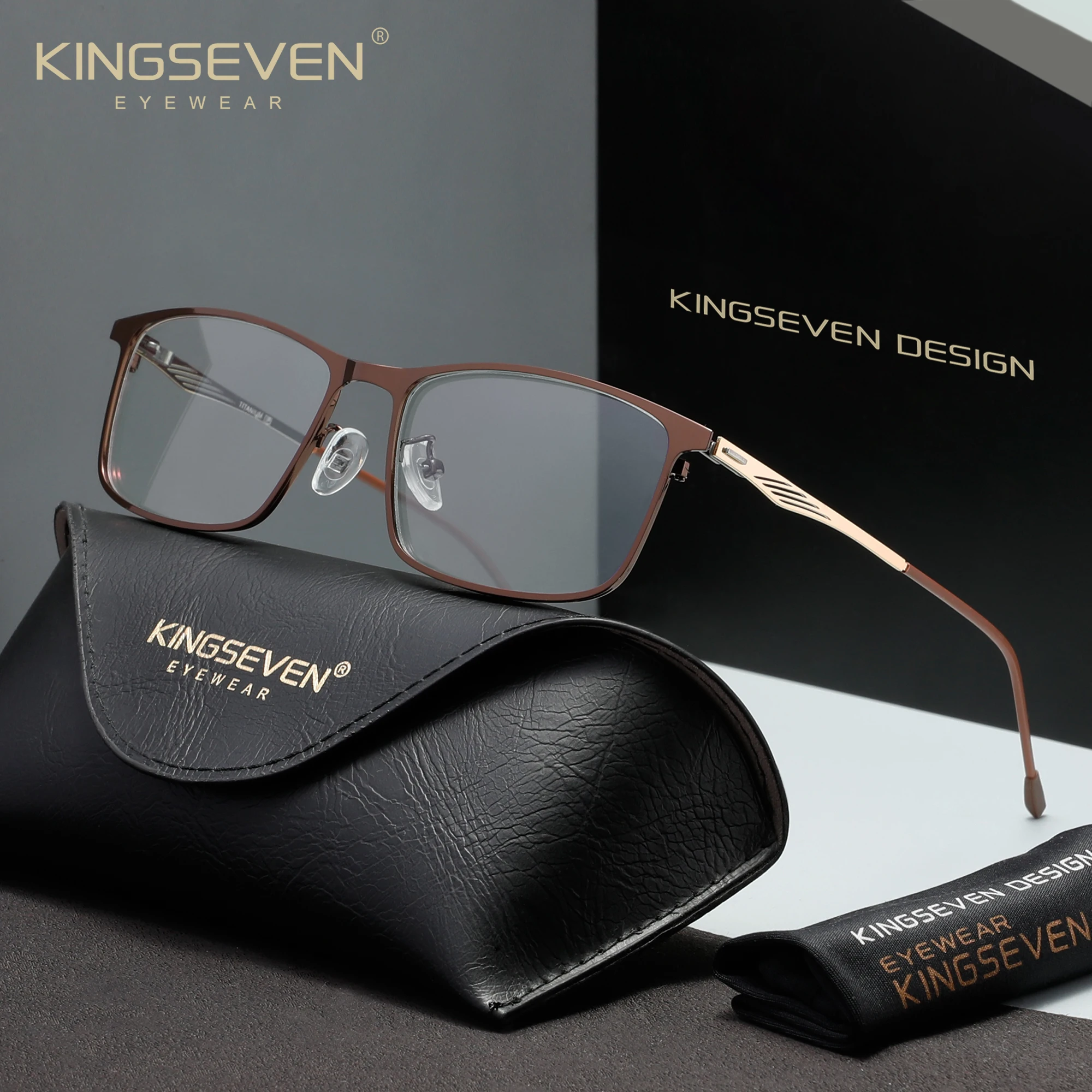 KINGSEVEN Blaulichtblockierende Modebrille für Herren/Damen, Computer-Schutzbrille gegen blaue Strahlen, lässige Luxus-Titanrahmen