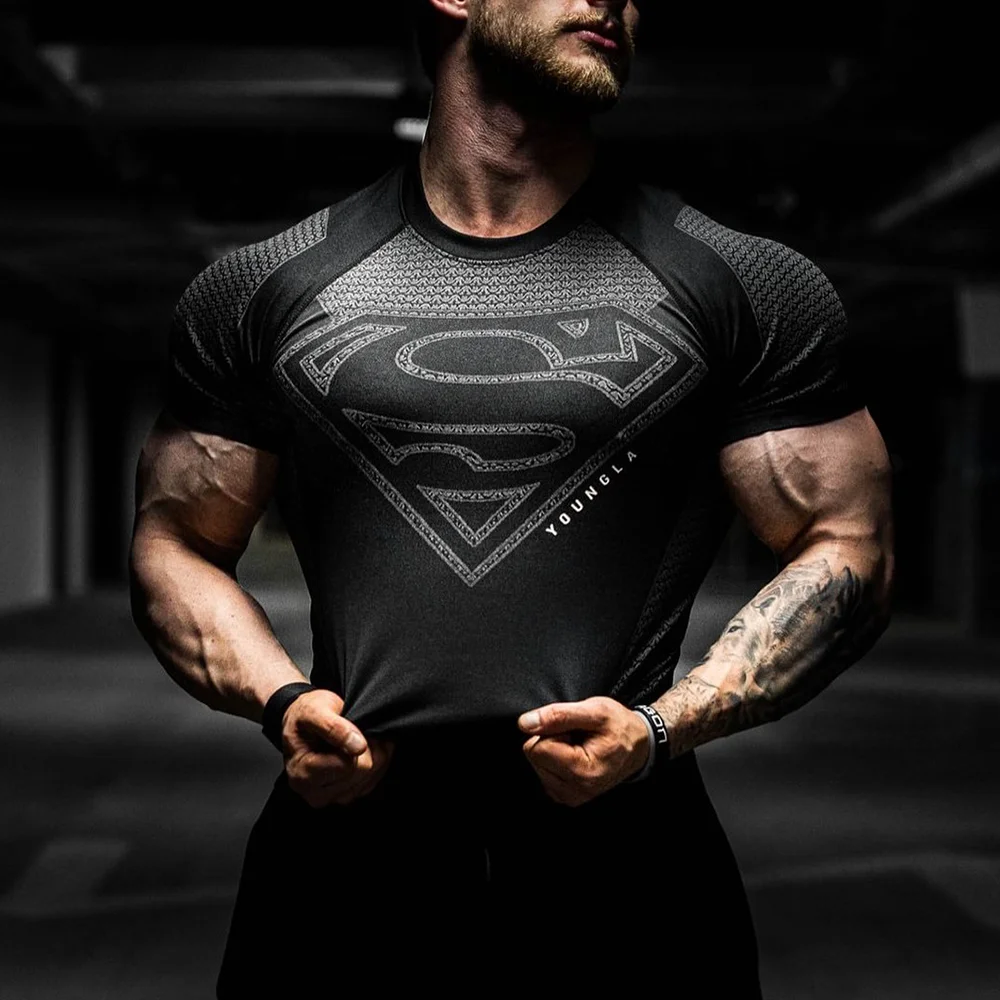 Camiseta deportiva de verano para hombre, pantalón corto de entrenamiento físico, medias elásticas transpirables de secado rápido, camisetas informales para correr al aire libre