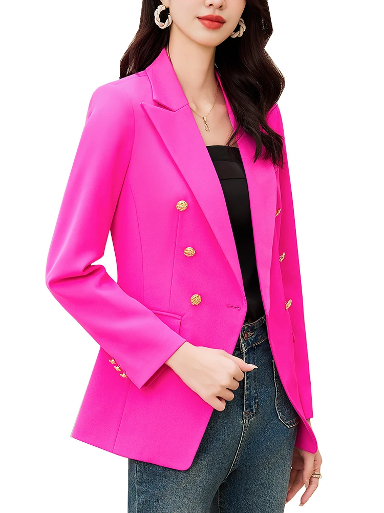 Moda senhoras blazer casaco feminino branco rosa manga longa feminino negócios trabalho wear fino jaqueta formal para o outono inverno