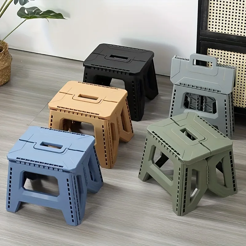 330 lb Tragbarer Klapphocker, Robuster Quadratischer Kunststoffstuhl für Innen und Außen, Party, Picknick, Angeln, Langlebiges PP, Mehrfarbig