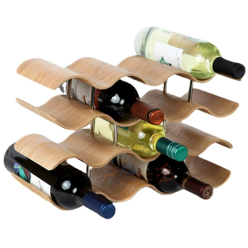 Wooden Wine Rack Storage Restaurant Bar Tabletop Solid Wood Wine Rack Creative Wavy Simple Shelves Liquor Rack Ornaments Gift