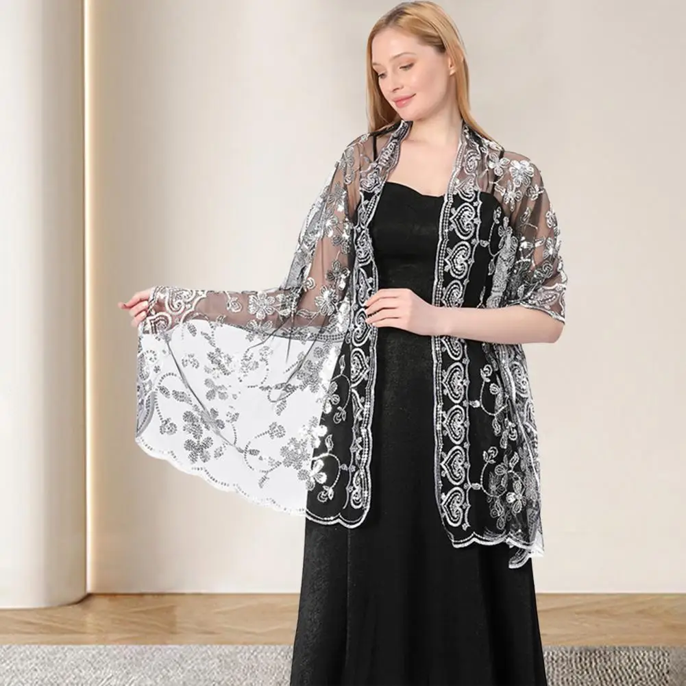 Chiffon Wrap Elegant Sequin Flower Shawl for Women Lightweight Versatile Wrap for Curvy Figures Oversized Wear Scarf Women