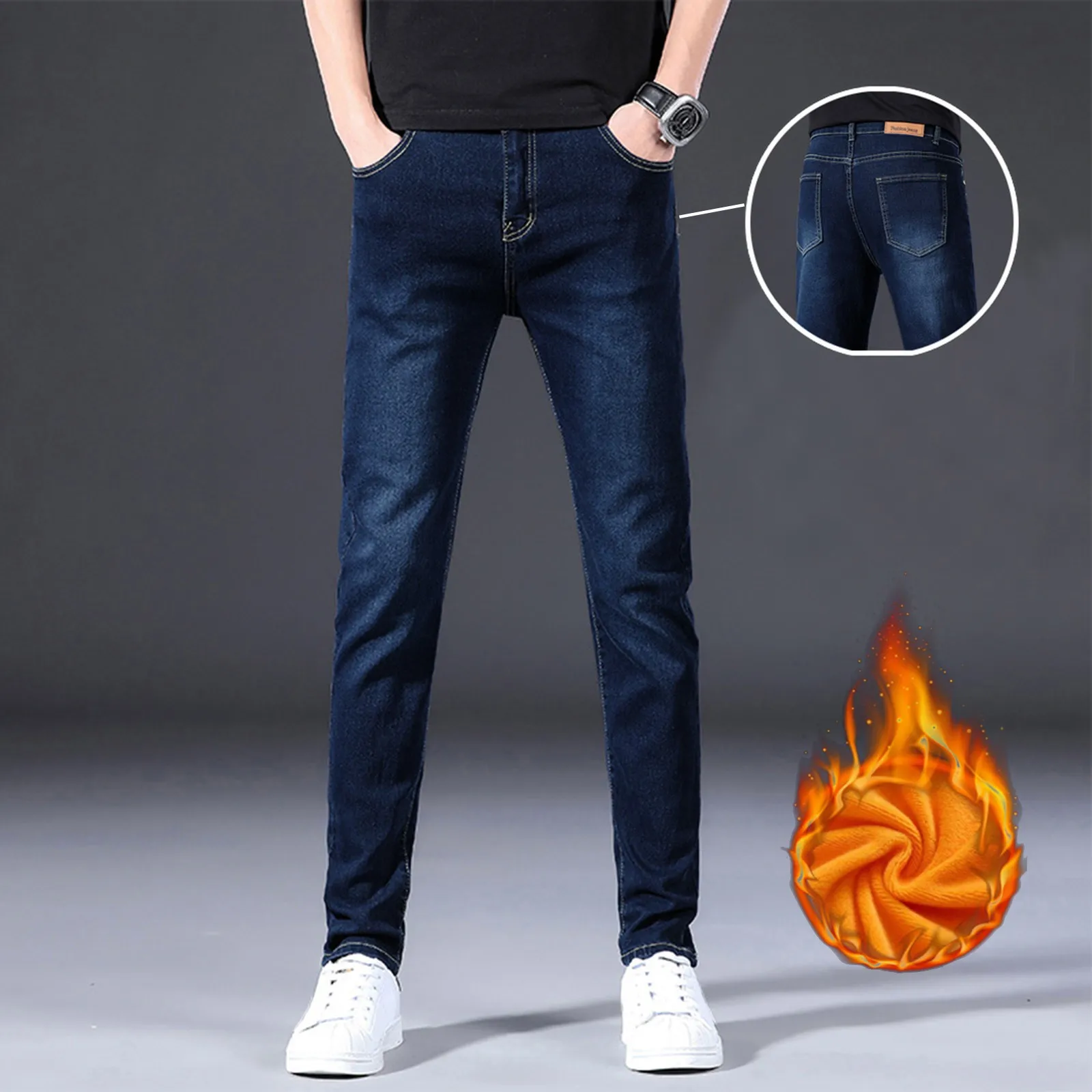 Smile-Pantalon Slim Droit pour Homme, Jeans à Jambes Commandées, 34x34