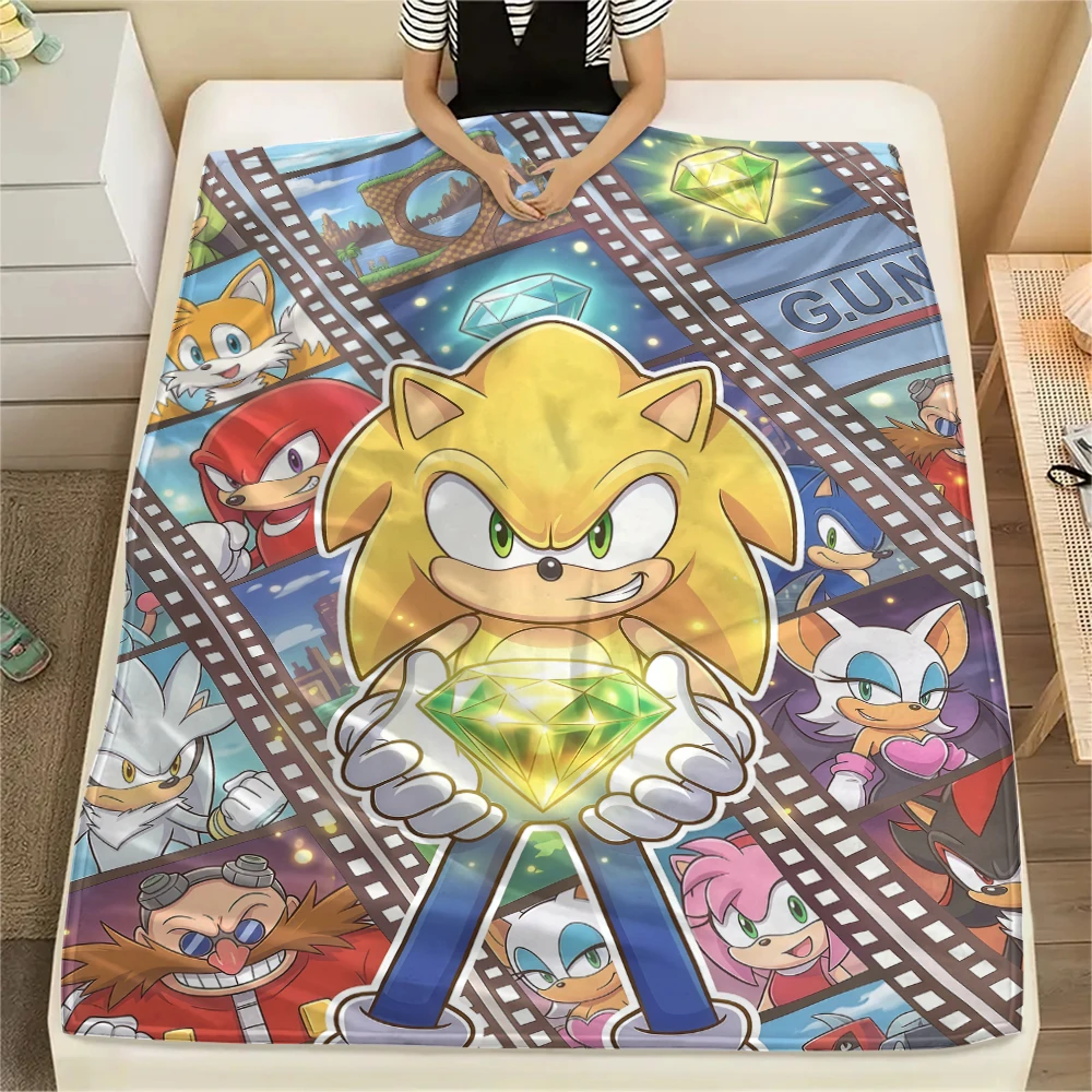 Gespleißte Flanelldecke mit Sonic the Hedgehog-Motiv, trendiger gespleißter Stil für Zuhause, durchdachtes Geschenk.xwn