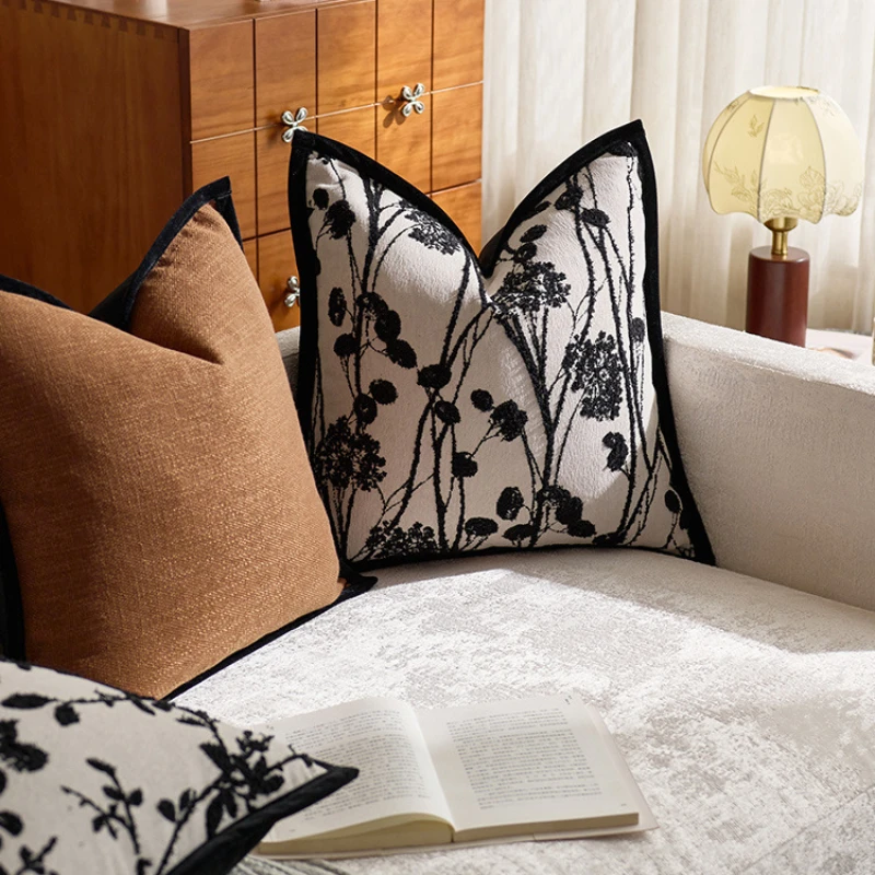 الفرنسية الرجعية الجاكار غطاء الوسادة الحديثة الفاخرة الراقية المخدة تصميم أبيض وأسود وسادة تغطي ديكور المنزل ديكور