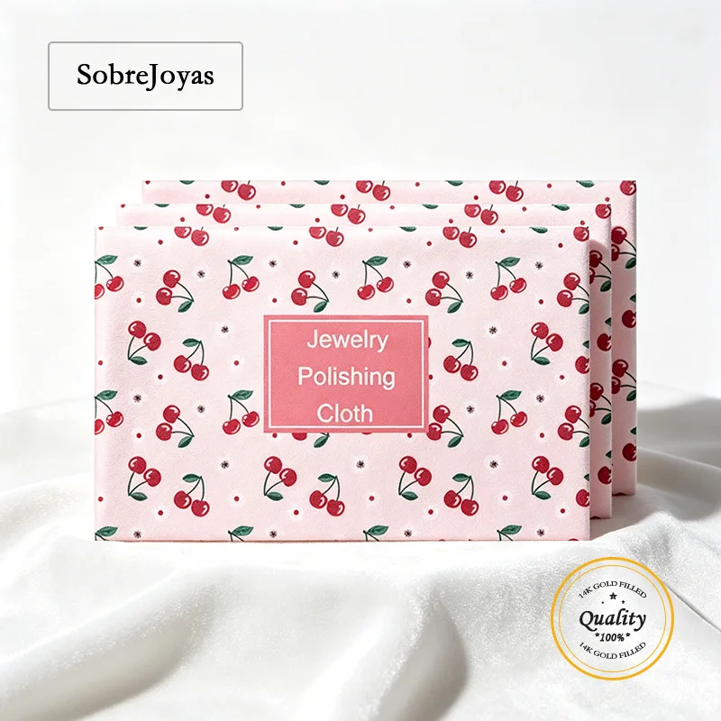 Cute Cherry Pink Color Packaging Silver Polish Cloth, Gold Jewelry Wiping Cleaning Tools, 10x7cm, 100Pcs
