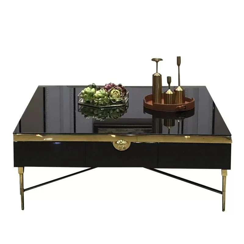 Modern Black Stainless Steel Mirror Coffee Table TV Stand Combo Light Luxury Living Room Furniture Set