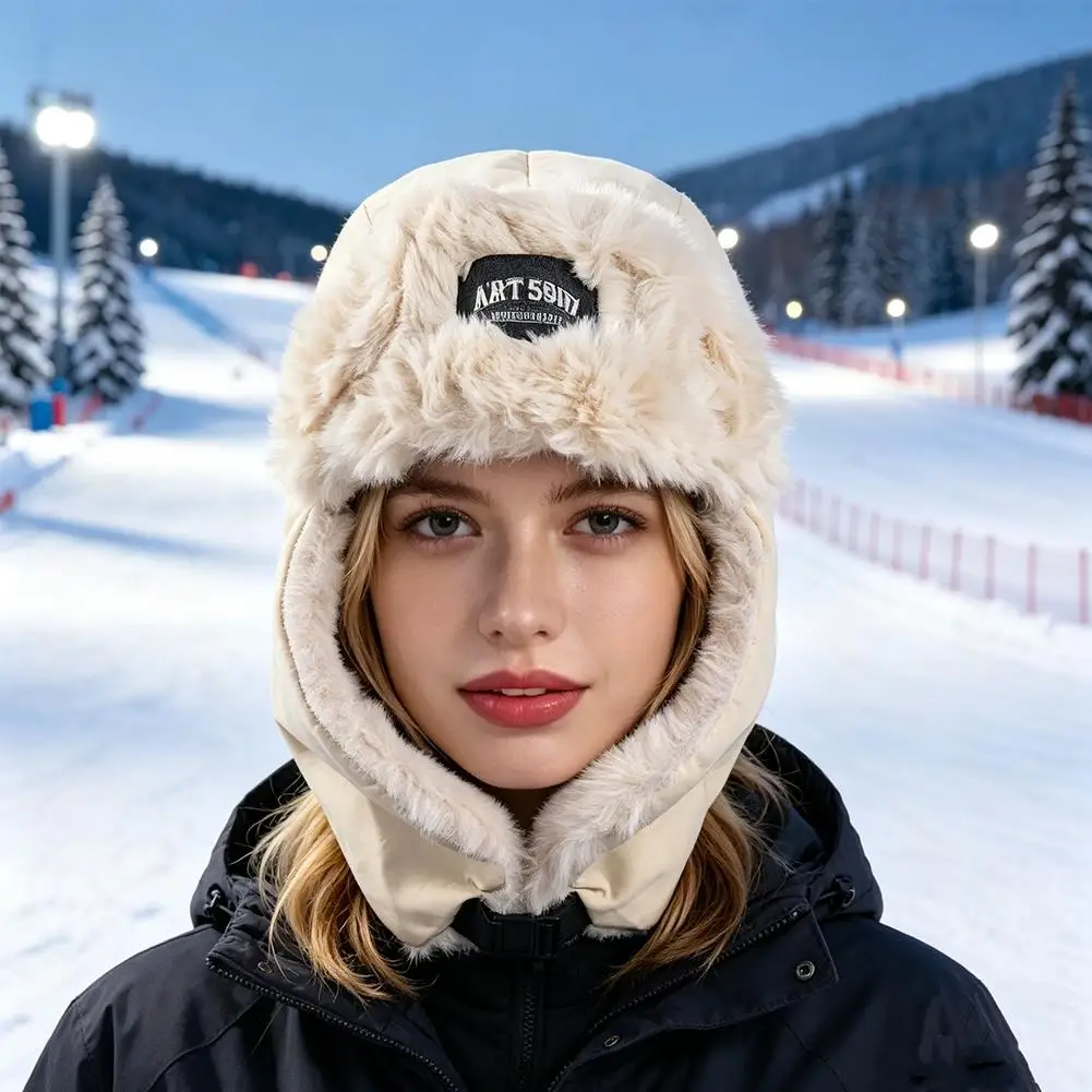 Winter Trapper Hat Thick Plush Lining Windproof Ear Protection Dual Wear Design Adjustable Buckle Warm Flight Cap for Skiing