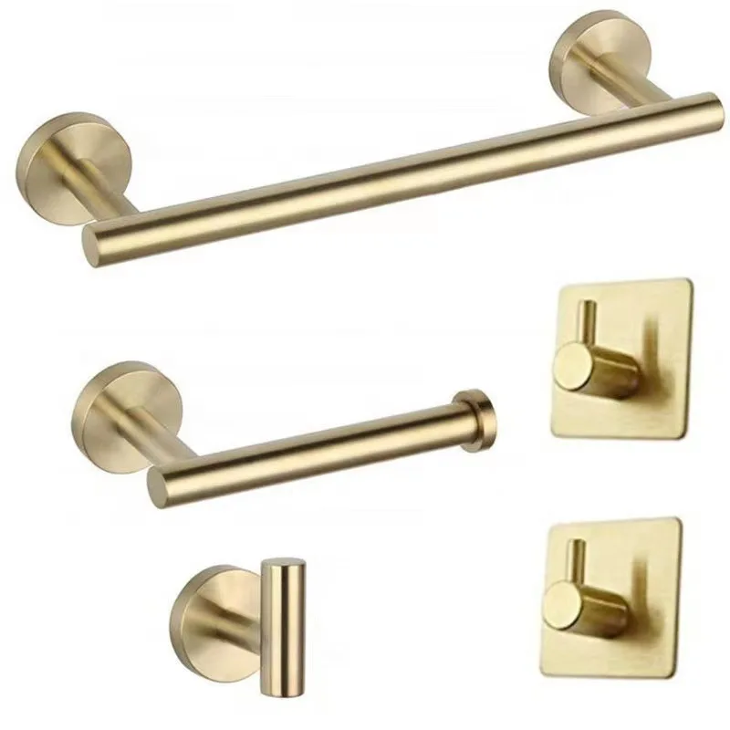 

Stainless Steel Bathroom Hardware Set Robe Hook Hanger Towel Rail Bar Rack Bar Shelf Tissue Paper Holder Toilet Accessories Gold