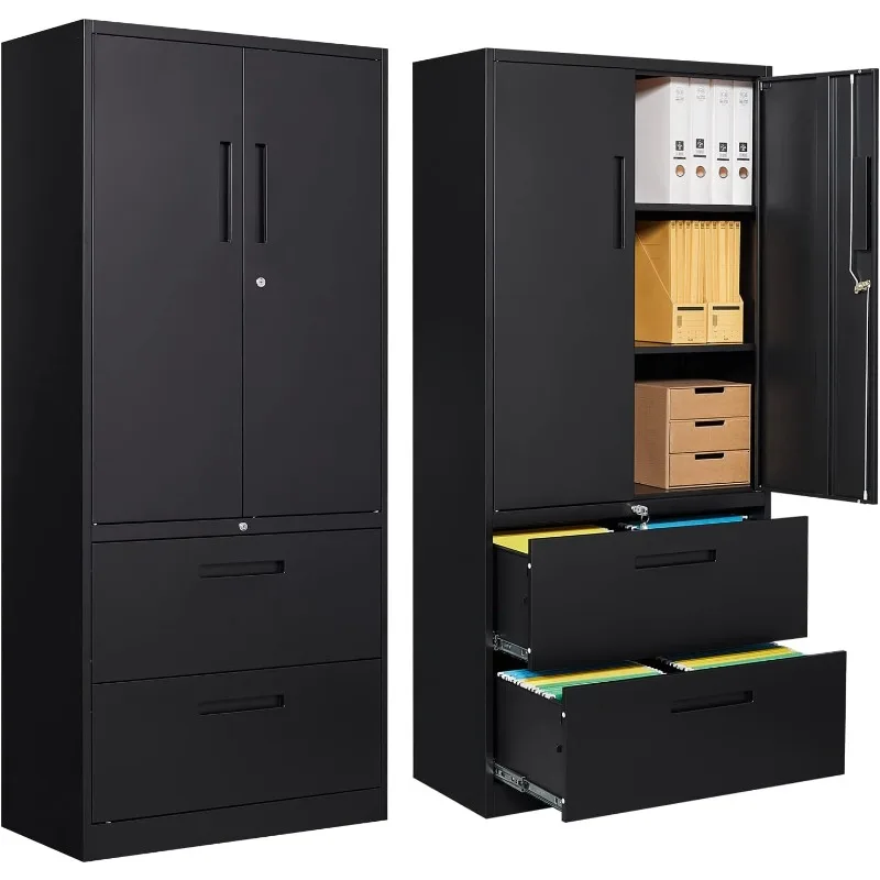 

2 Drawer Lateral File Cabinet, Metal Storage Cabinet with Drawers, Locking File Cabinet with Storage Shelves, Metal Storage