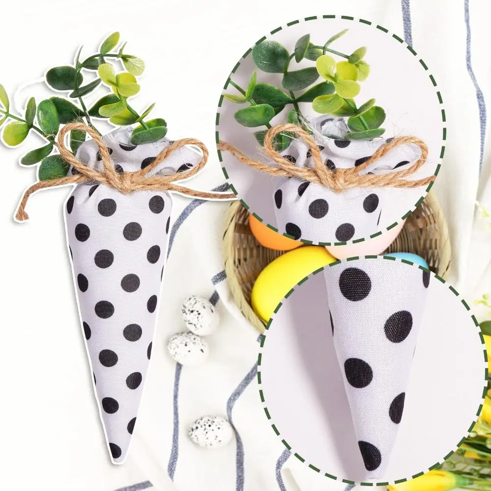 4pcs Plaid Easter Carrot Hanging Pendant Reusable Elegant Artificial Mini Carrot White with Leaves Woven Carrots Ornaments