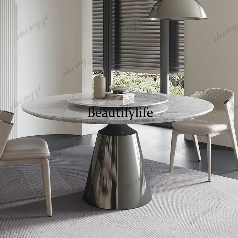 M182 Medium flower white luxury stone dining table natural marble round dining table with turntable can be customized