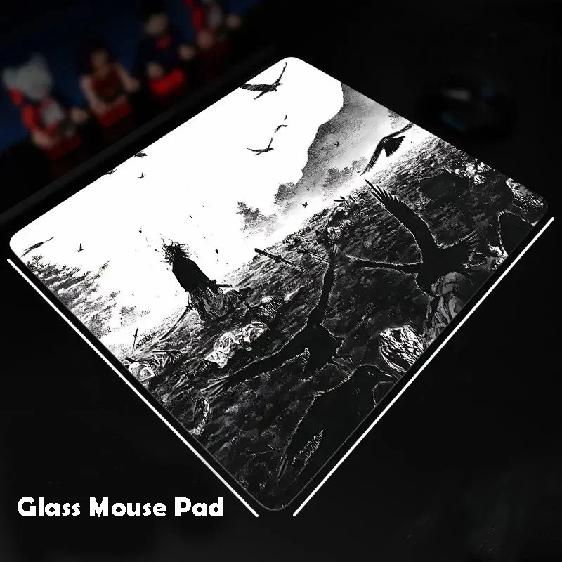 

Black Cool Style Glass Mouse Pad Sora Gaming Mouse Pad Customized Pattern Tempered Smooth Gaming Desk Mat Fps Esports Office ﻿