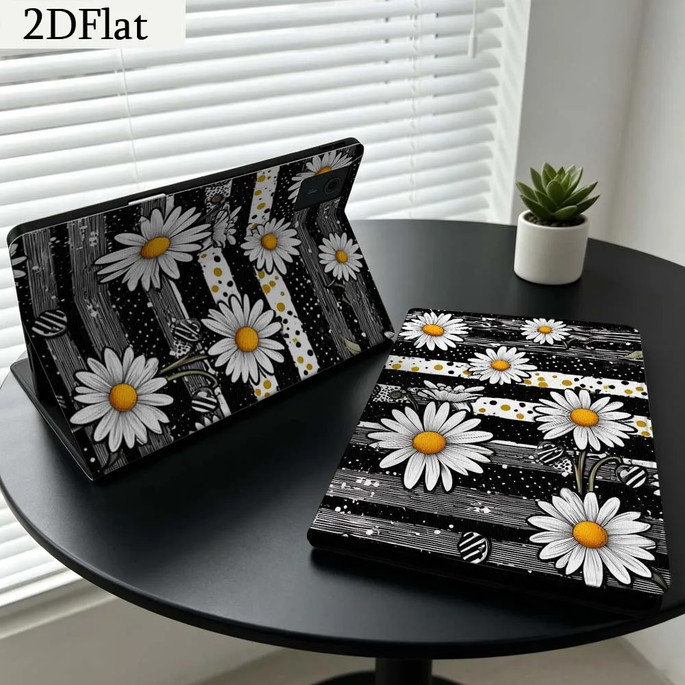 White Daisy Black Background For Lenovo Xiaoxin Pad Pro Tab K11 K10 Y900 3rd Y700 P11 P12 11.5 12.7 8.8 Inch Tablet Case Gift