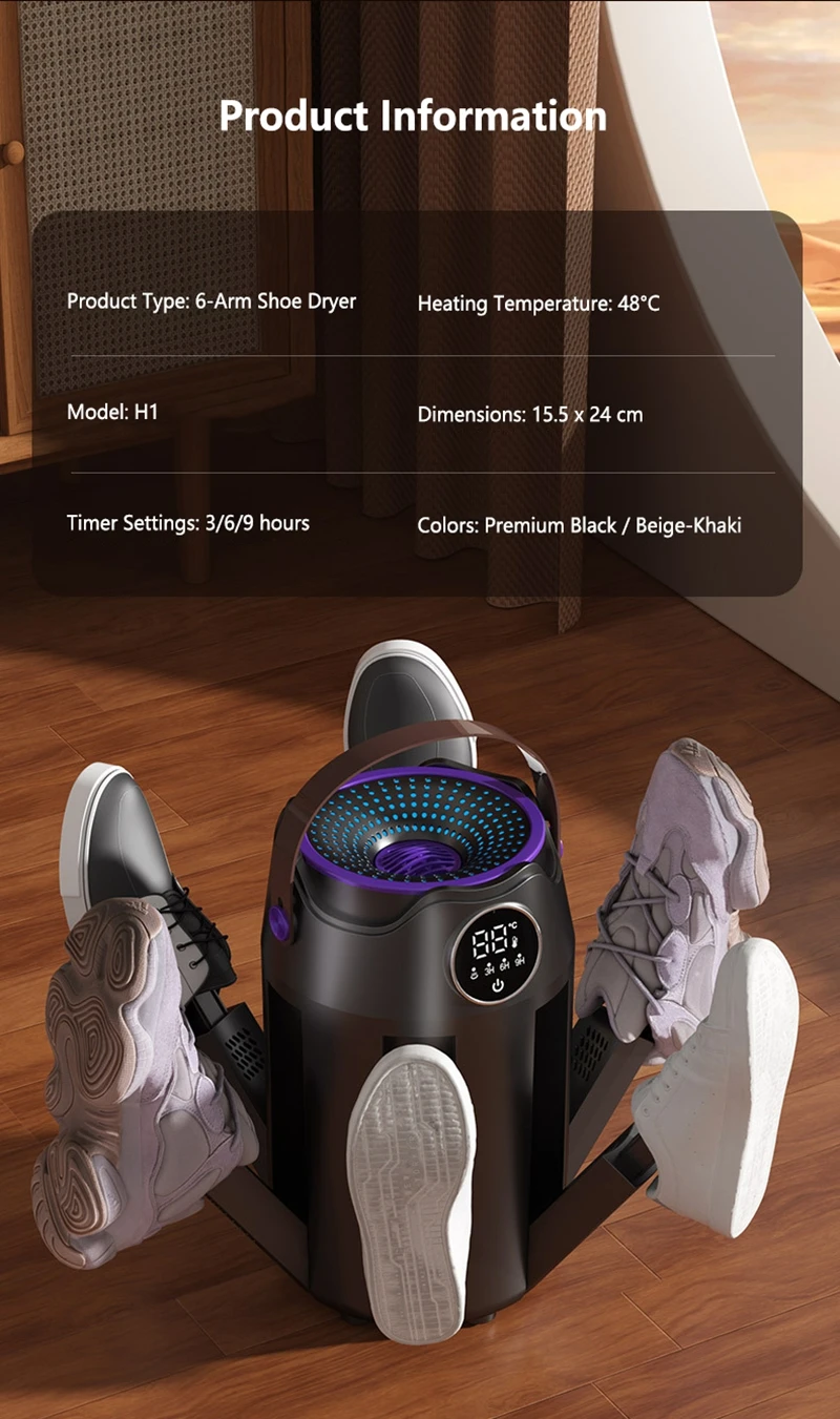 Lenovo Elektrischer Schuhtrockner, tragbar, faltbar, mit Timer, konstanter Temperatur, Entfeuchter, Stiefelwärmer, Trocknungsmaschine für Zuhause und Reisen – Detail 16