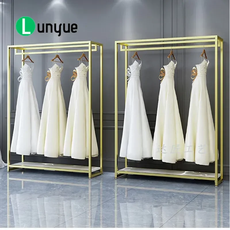Nordic Floor to Ceiling Double Layer Clothing Rack for Wedding Dress Cheongsam Suit Long Skirt Display in Women's Store