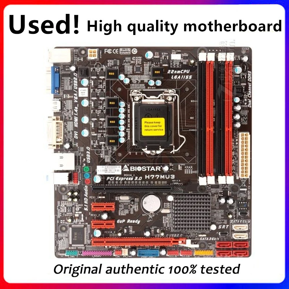 For Biostar H77MU3 Computer Motherboard LGA 1155 DDR3 32GB For Intel H77 H77M Original Desktop Used Mainboard