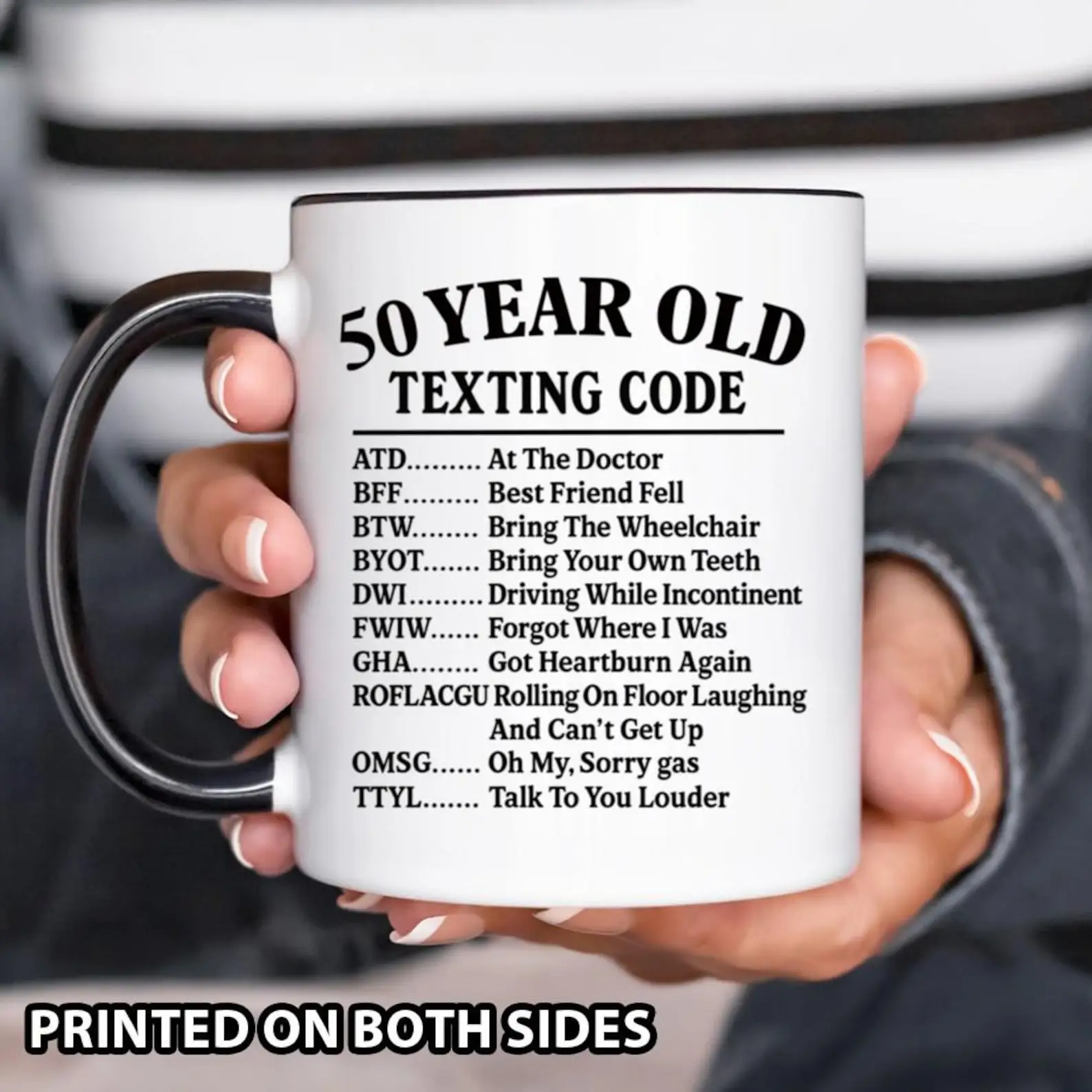 50 Year Old Texting Code Mug – Funny Gag Gift for Adults Turning 50 – Hilarious Birthday Coffee Cup for Men or Women
