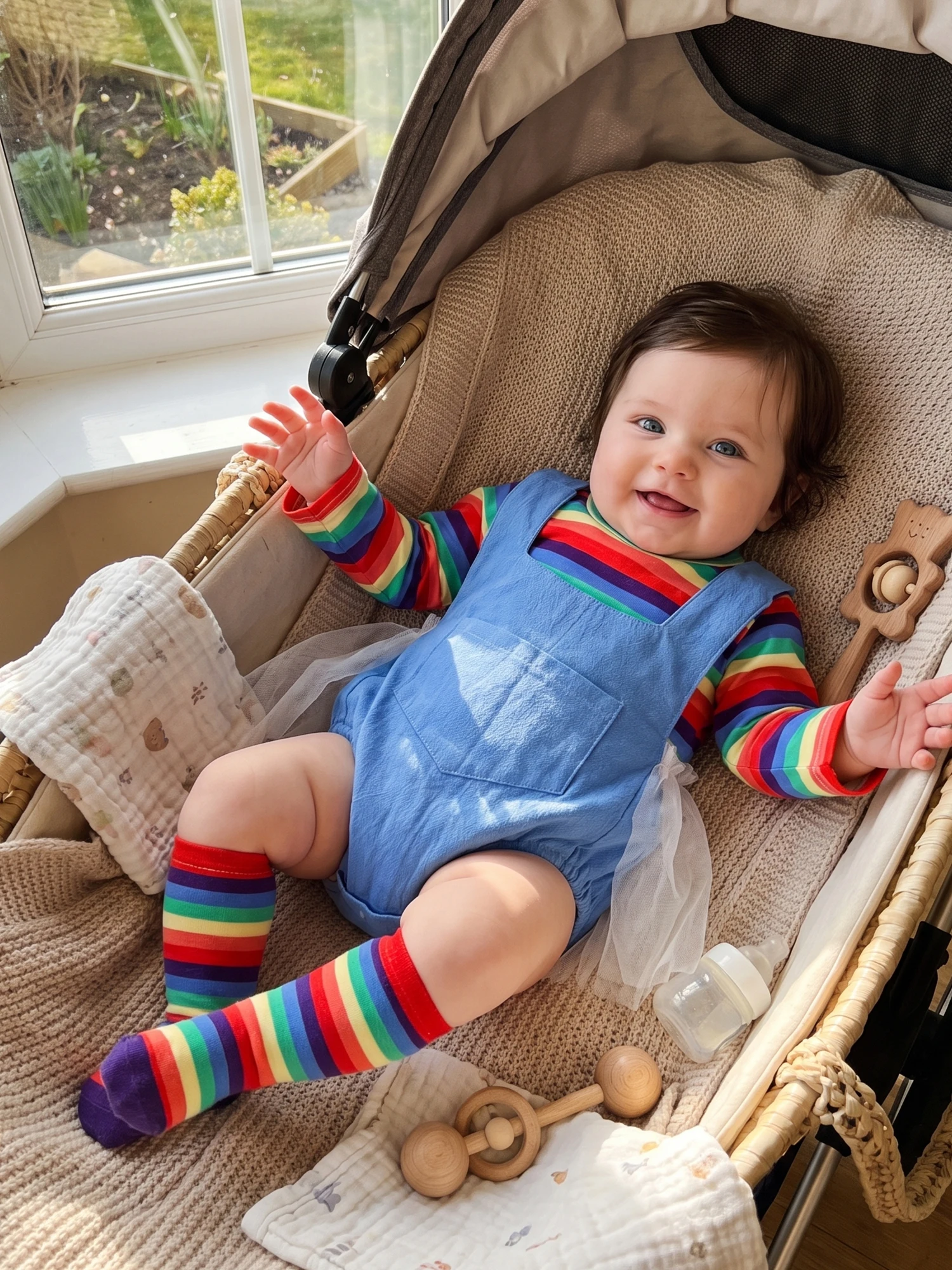 Fall Outfits Long Sleeve Rainbow Sleeve Baby Girl Fall Striped Skort Stockings Striped Bodysuit Skort Girl Compact