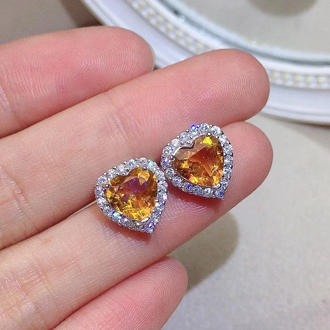 

Total 3ct Natural Citrine Earrings for Party 8mm Heart Citrine Stud Earrings Solid 925 Silver Yellow Crystal Jewelry