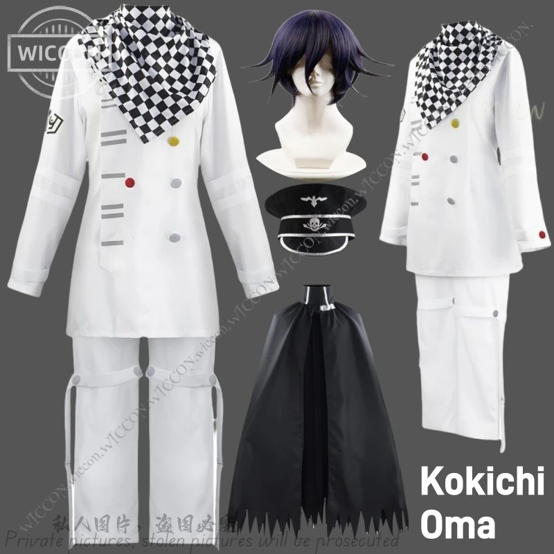 Kokichi Oma Cosplay Costume Wig Cape Cloak Hat President Uniforms Cloak Full Set Halloween Costume Carnival Clothes Comic-Con