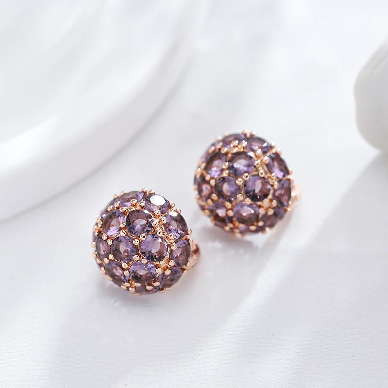 JULYDREAM Vintage Luxury Full Paved Purple Zircon Ball Drop Earrings 585 Gold Color Women Ethnic Geometric Jewelry Fashion Gifts