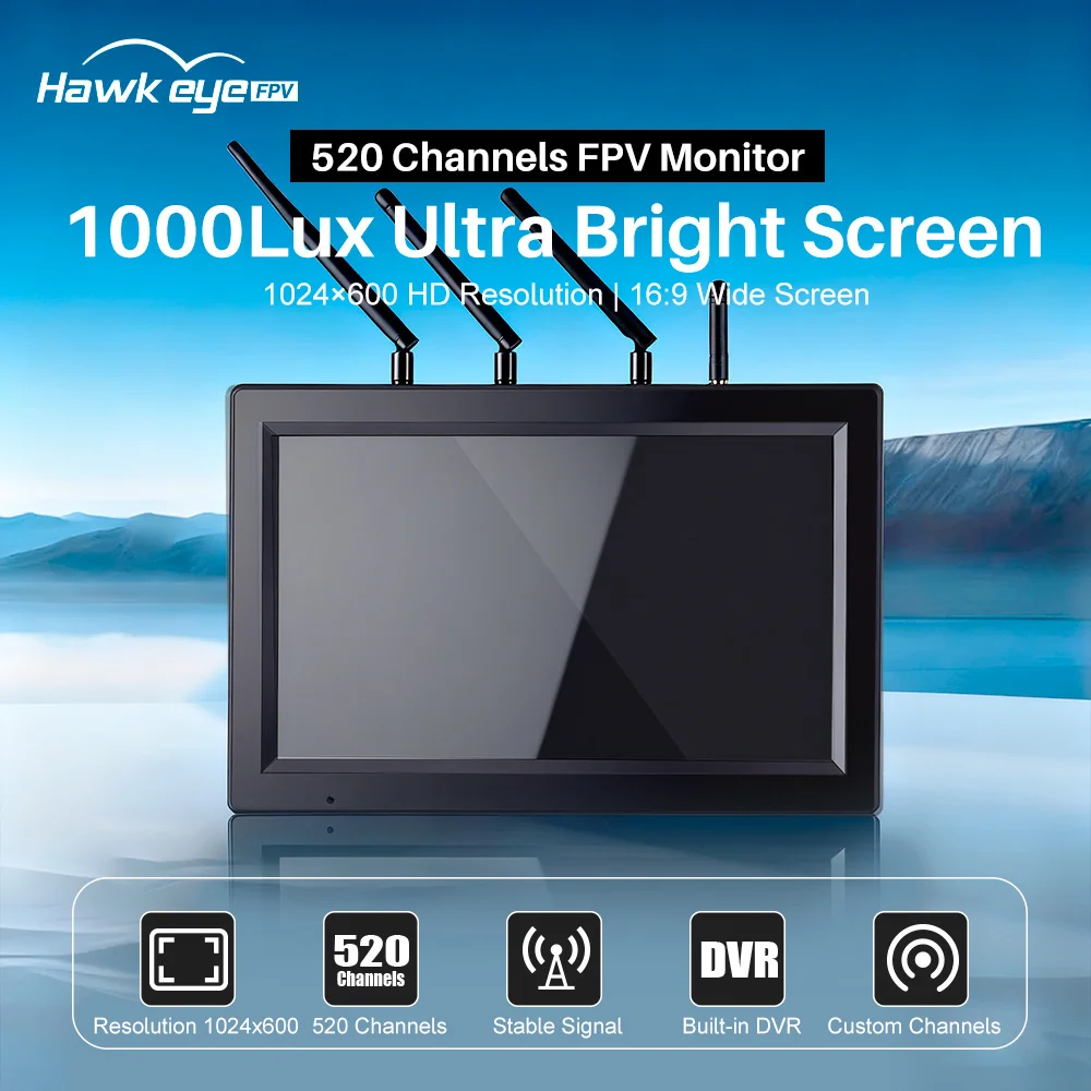 Hawkeye Captain 4IN1 FPV Monitor 520CH 10.2in Display 1.2G 3.3G 5.8G 7GHz  DIY Channels