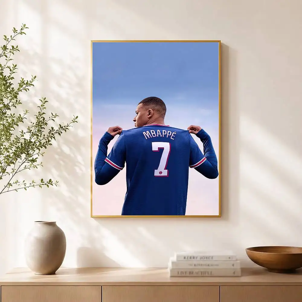 Football K-Kylian M-Mbappe Poster Waterproof Wall Art Sticker For Bar Living Room Vintage Decor High Quality Print Gift