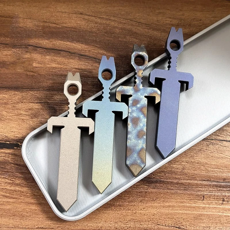 1 ST EDC Titanium Koevoet Koevoet Sleutelhanger Ketting Hanger Mes Kraal Pocket Tool