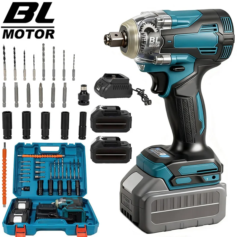 Clé à chocs sans fil sans balais 1200 N.m, kit haute performance 1/2 pouce avec 2 batteries et chargeur, tournevis électrique pour réparation automobile