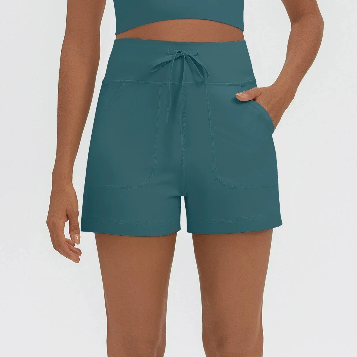 Women's Drawstring Yoga Shorts Workout Gym Shorts Sportswear Women Breathable High Waist Running Fitness Shorts With Pockets