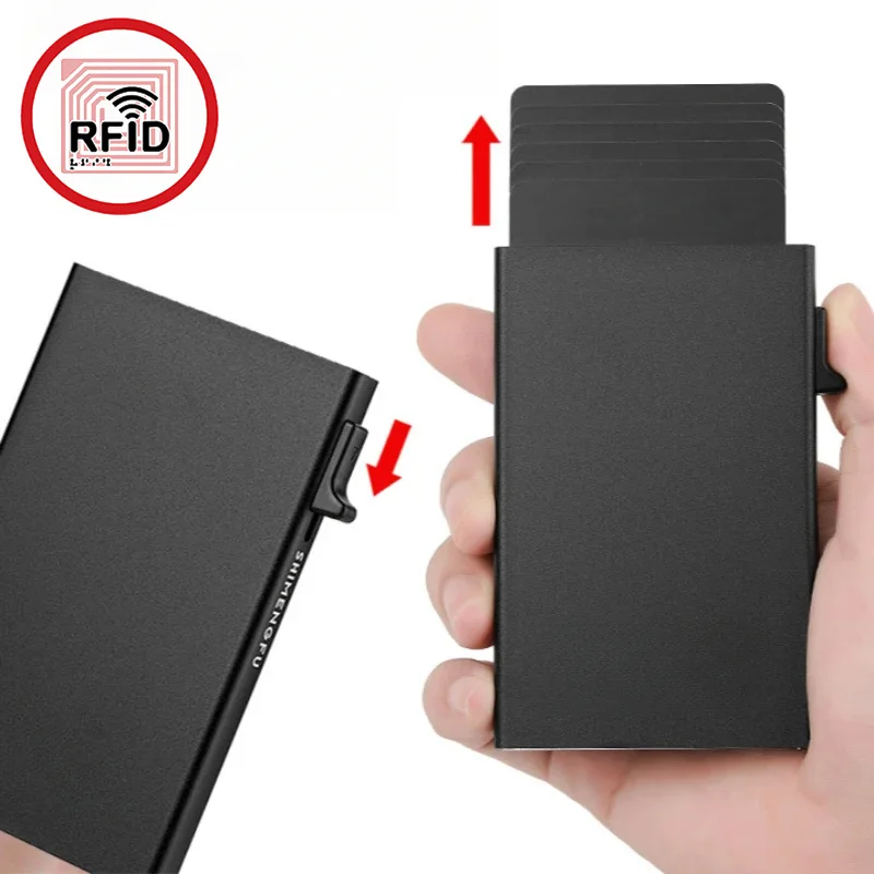 Men Mini Metal Automatic Card Holder RFID Blocking ID Credit Card Case Slim Wallet card holder