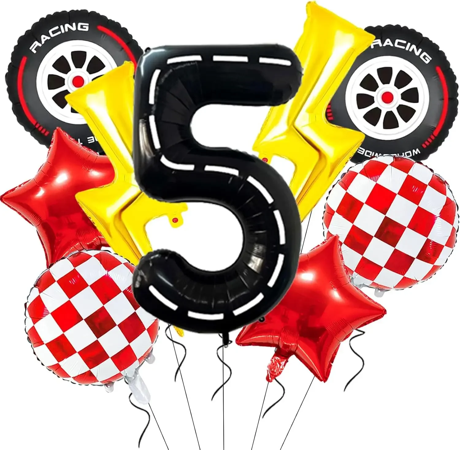 9-teiliges Rennwagen-Themen Ballonset, Karierfahne Design Ballonkit für Jungen Geburtstag, Rennthemen-Partydekoration – Detail 8