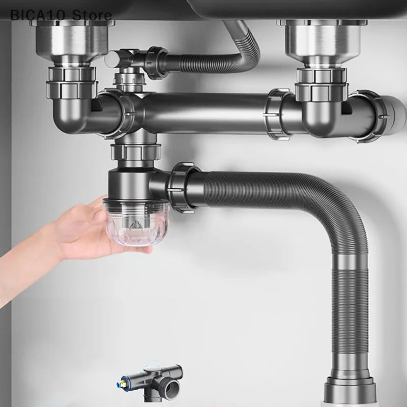 Kitchen Washbasin Sink Bathroom Downpipe Fittings Single And Double Sink Anti-odour Drain Pipe Tee Sink Drain Universal Set