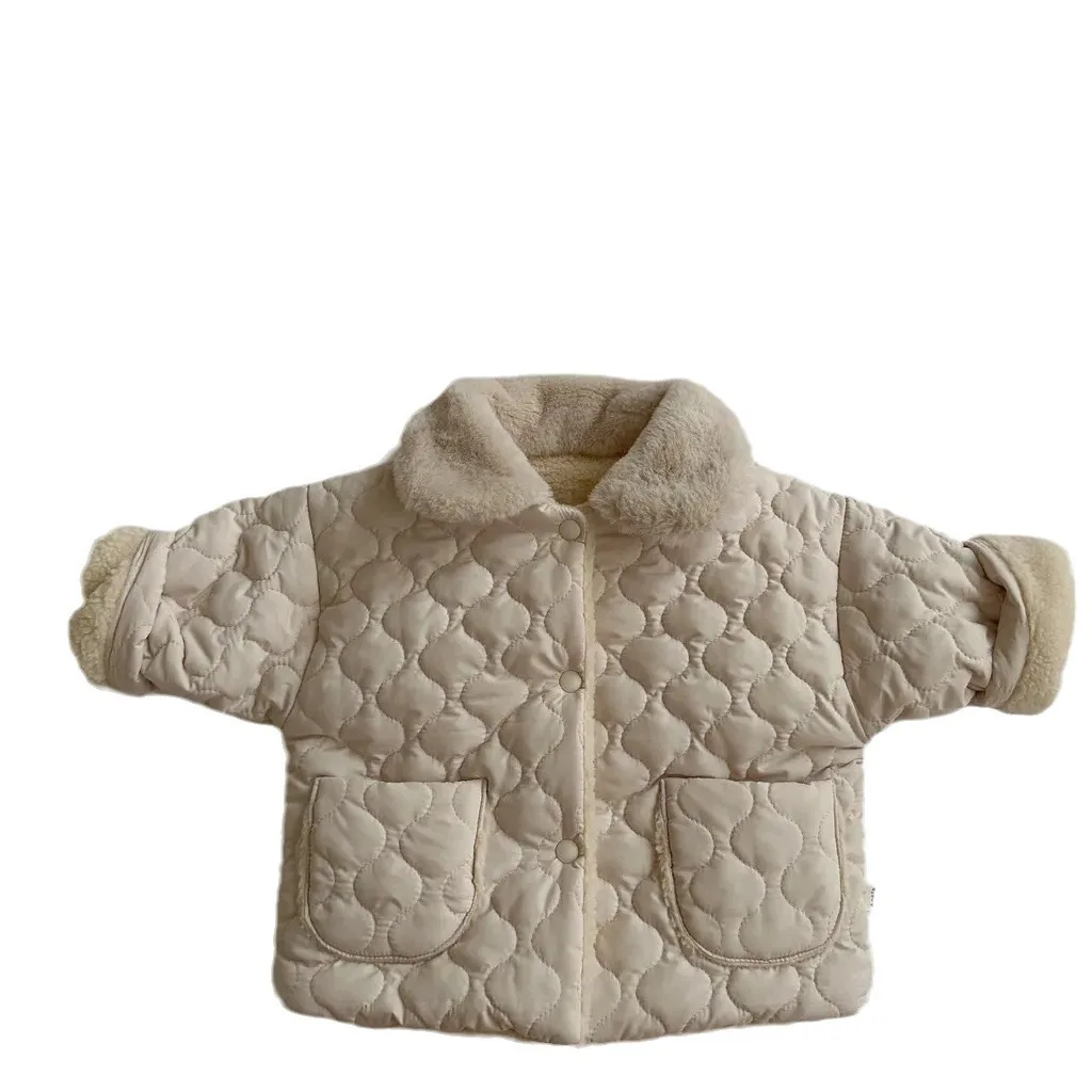 2024 Ins Korea Winter Infant Baby Jacket Thickened Bow Hooded Toddler Girls Outerwear Newborn Girls Insulation Cotton Coat