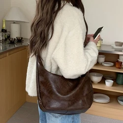 PU Leather Women's Hobos Shoulder Bags Large Capacity Female Travel Messenger Bag Solid Color College Girls Book Handbags Tote