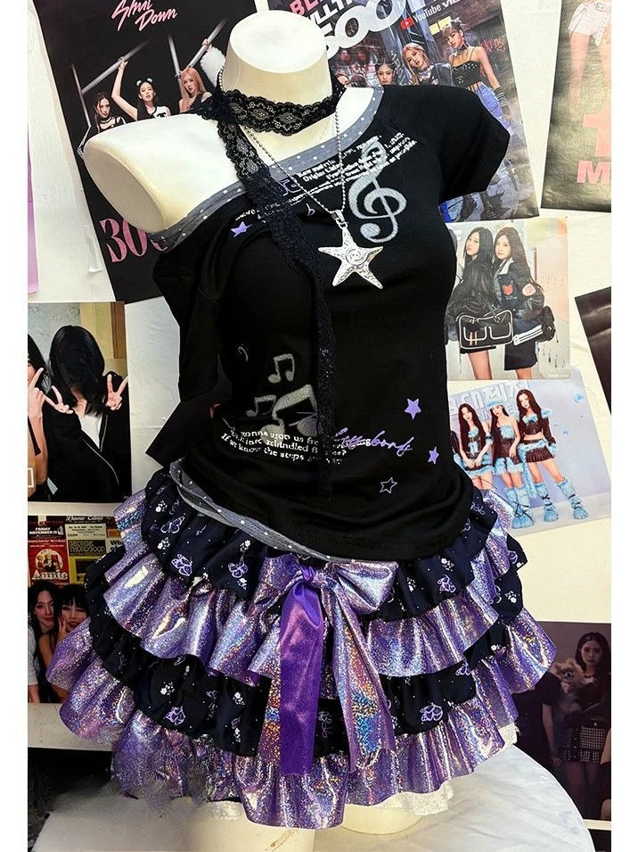 Punk Gothic Subkultur Bedruckte Kurzarm-T-Shirts Koreanischer Y2K Harajuku Streetwear Loose Tees 2000er Vintage Damen Oberteile