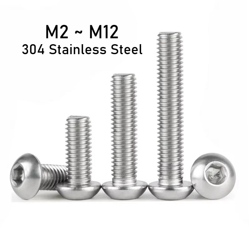 

304 Stainless Steel Round Pan Head Hex Hexagon Socket Screw M2 M3 M4 M5 M6 M8 M10 M12 Mushroom Button Head Allen Bolts