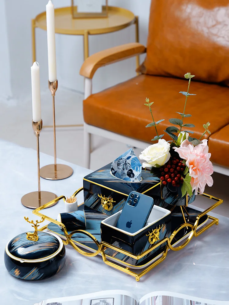 Light Luxury Household Coffee Table Tray Decoration Nordic Home Decoration High-End Tissue Box Storage Soft Decoration Matching