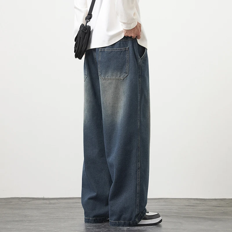 Plus Größe M-8XL Baggy Jeans Herren Blau Schwarz Streetwear Elastische Taille Y2K Hosen Mode Gerade Freizeit Breite Denim Hosen