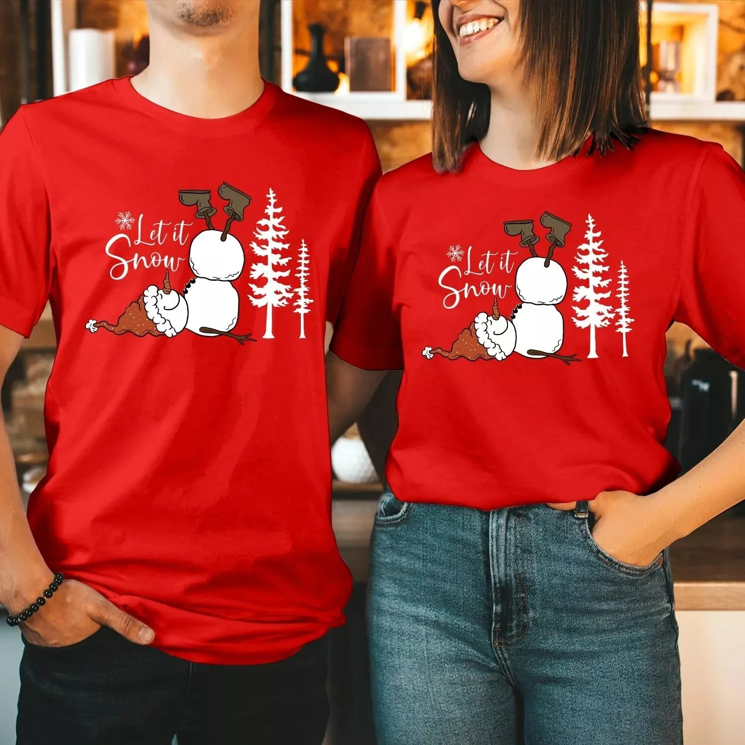 LET It SNOW Christmas Shirt Snowman Winnter Xmas Pajama Funny Top Creative Christmas Cute and Fun T-Shirt