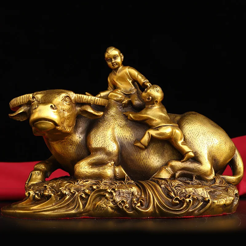 

Guyunzhai Brass Cow Ornaments Brass Shepherd Boy Riding Cattle Home Crafts Copper Ware Wholesale