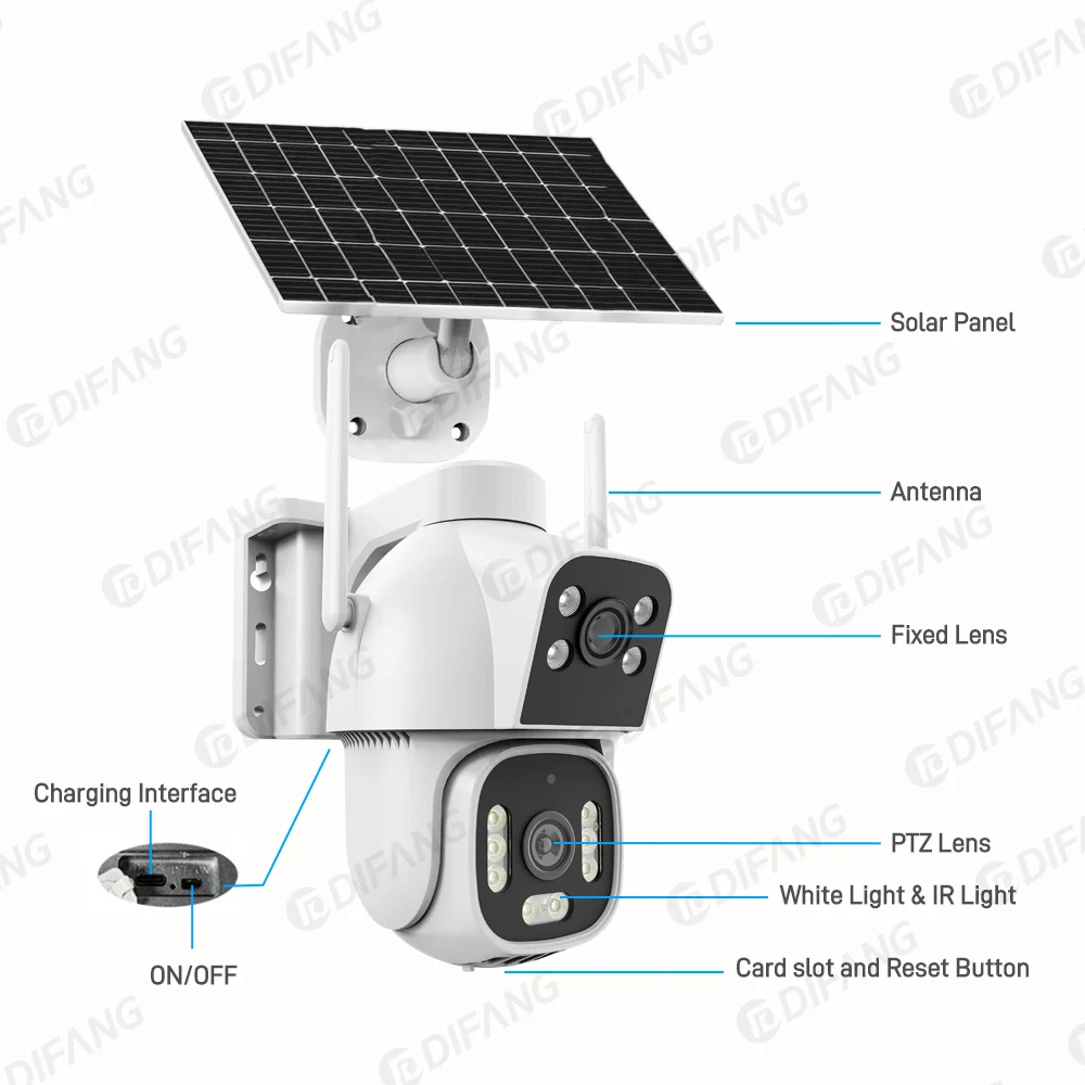 5K 10MP  Dual Lens Solar Security Camera Outdoor WiFi 4G Wireless CCTV Surveillance IP Cam for SIM Card Waterproof Night Vision