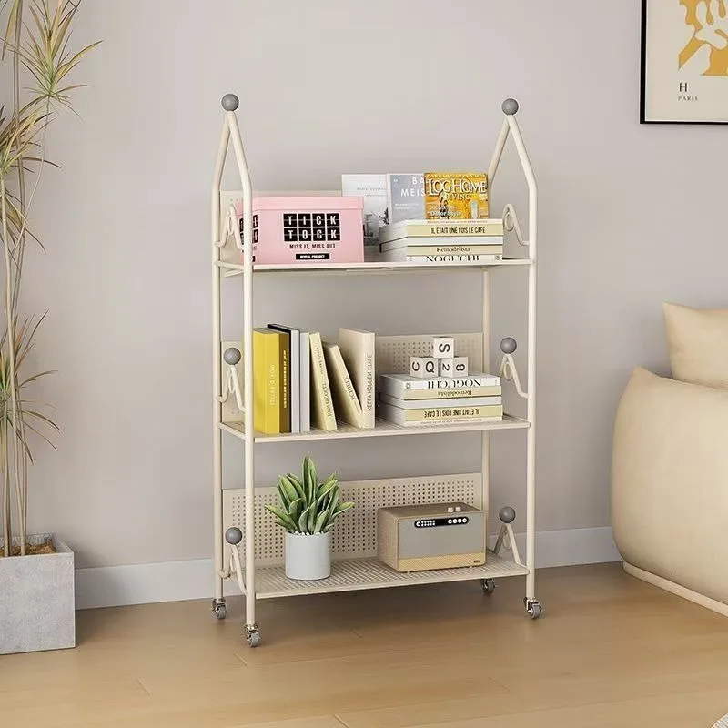 Cream Wind Bookshelf Floor Shelf Movable Bedroom Corner Children's Small Bookcase Picture Book Storage Rack Reading Rack