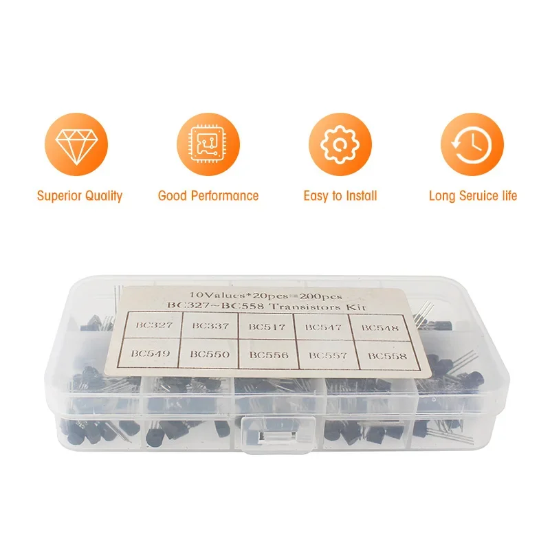 200PCS TO-92 NPN PNP Transistor Assorted Set BC327 BC337 BC517 BC547 BC548 BC549 BC550 BC556 BC557 BC558 Transistors Kit image 5