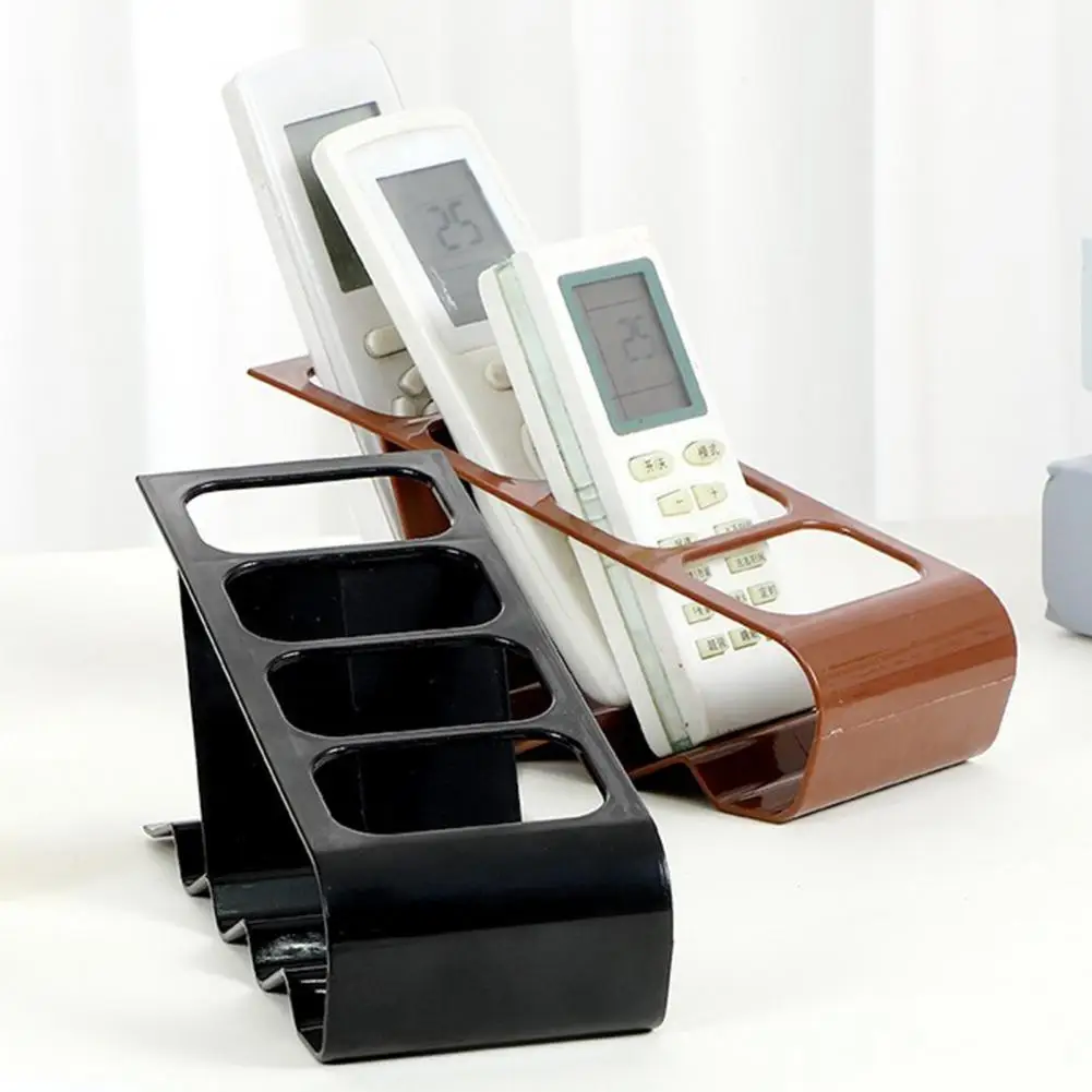 Remote Control Holder Small Desktop Storage Rack with 4 Slots Anti-Slip Base Small Item Organizer for TV AC Fan Remotes Glasses