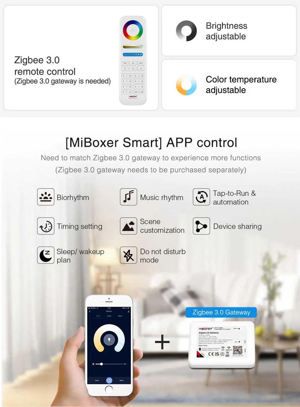 Imagem -04 - Miboxer 6w 12w Duplo Branco Led Downlight Zigbee 3.0 Dw206a-zb Dw212a-zb Inteligente Cct Lâmpada Regulável App Controle de Voz ac 100240v