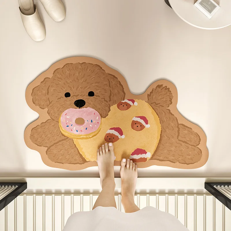 VIKAMA Cartoon Dog Bathroom Mat Silica Gel Water Absorbent Anti-Slip Mat Quick-Drying Doormat for Toilet Entrance