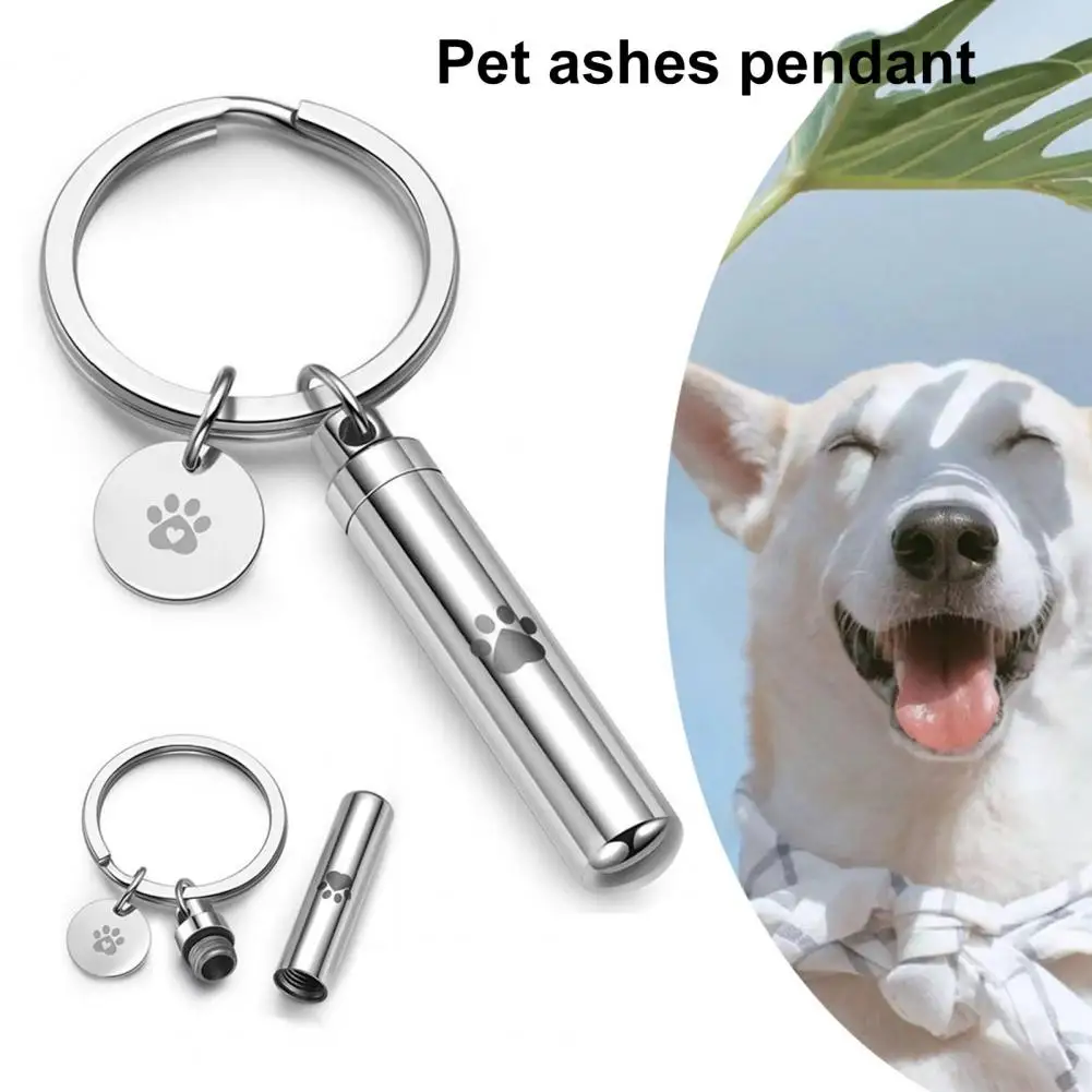 Pet Hair Keychain Pet Hair Locket Keychain Pet Dog Paw Cylinder Keychain Urn Keepsake Portable Hair Holder Jewelry Loss